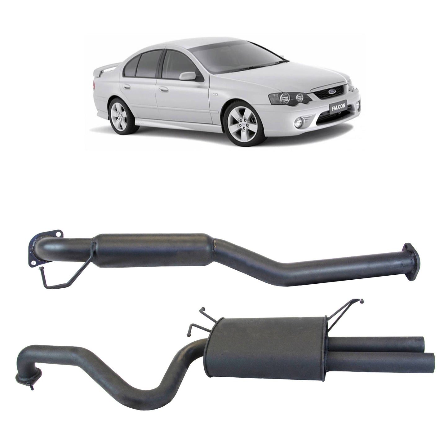 Redback 2.5" Catback Exhaust with Hotdog Centre and Dual Outlet Rear Muffler for Ford Falcon BA BF Sedan(2003 - 2008)