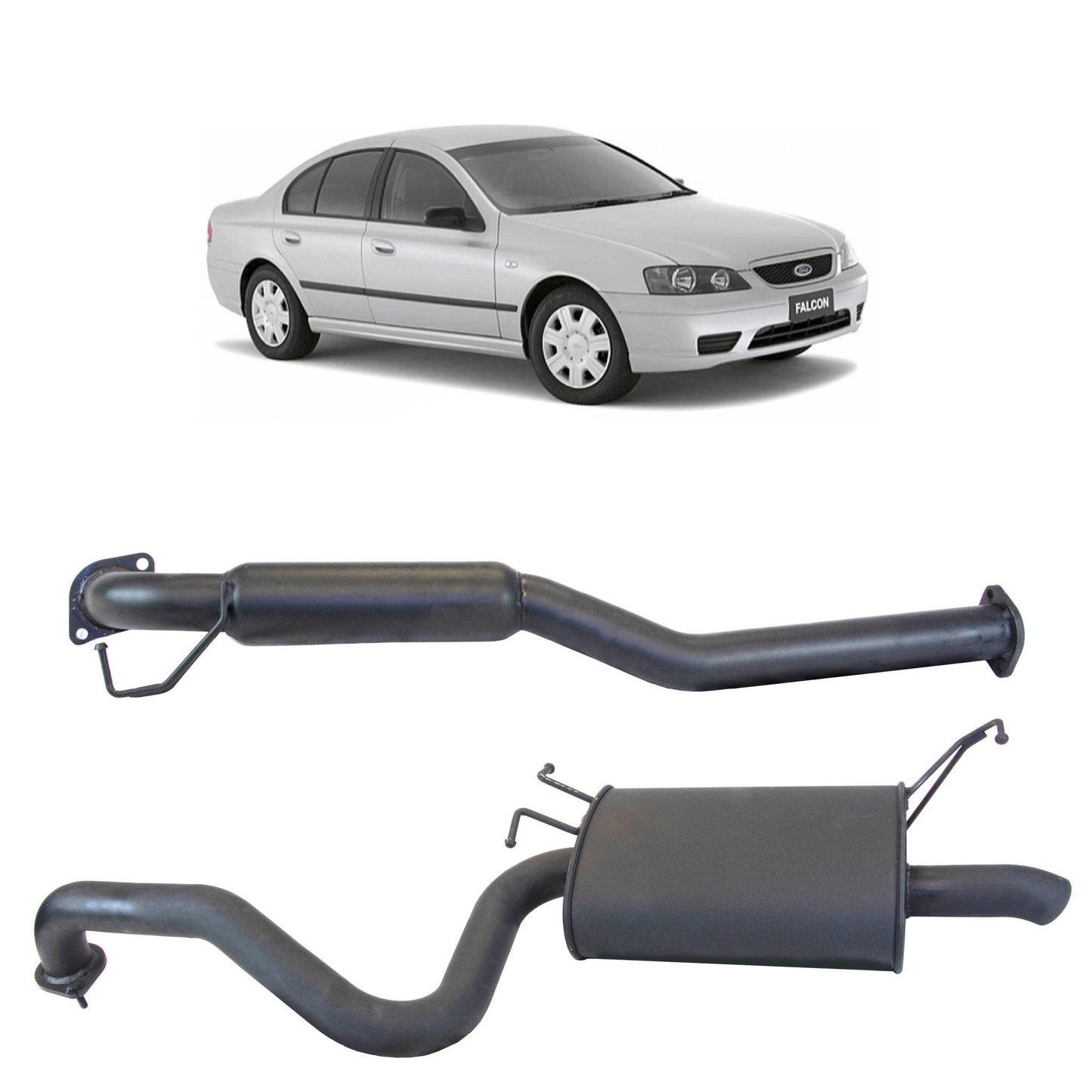Redback 2.5" Catback Exhaust with Hotdog Centre and Single Outlet Rear Muffler for Ford Falcon BA BF Sedan(2003 - 2008)