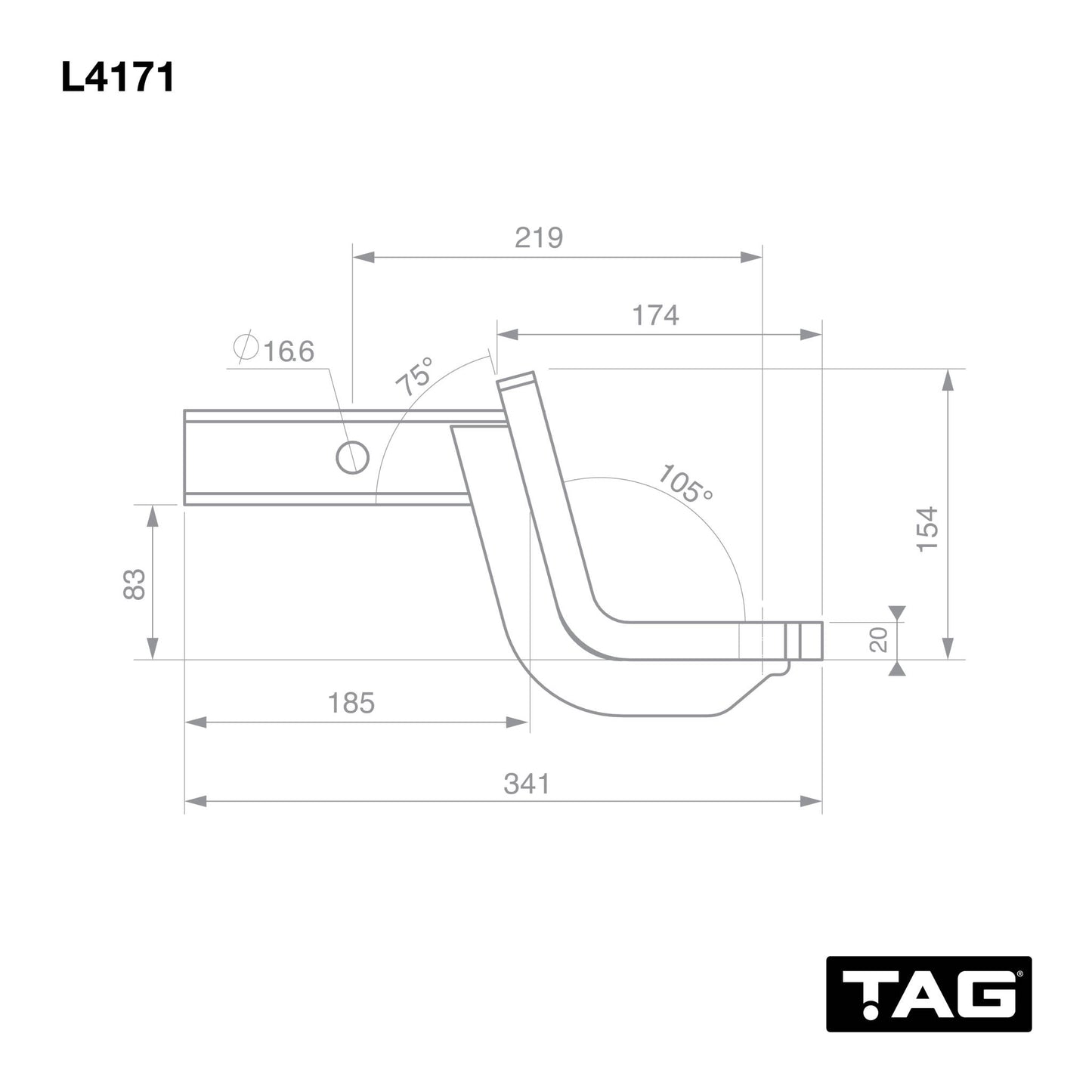 TAG Tow Ball Mount - 219mm Long, 114mm Drop, 50mm Square Hitch