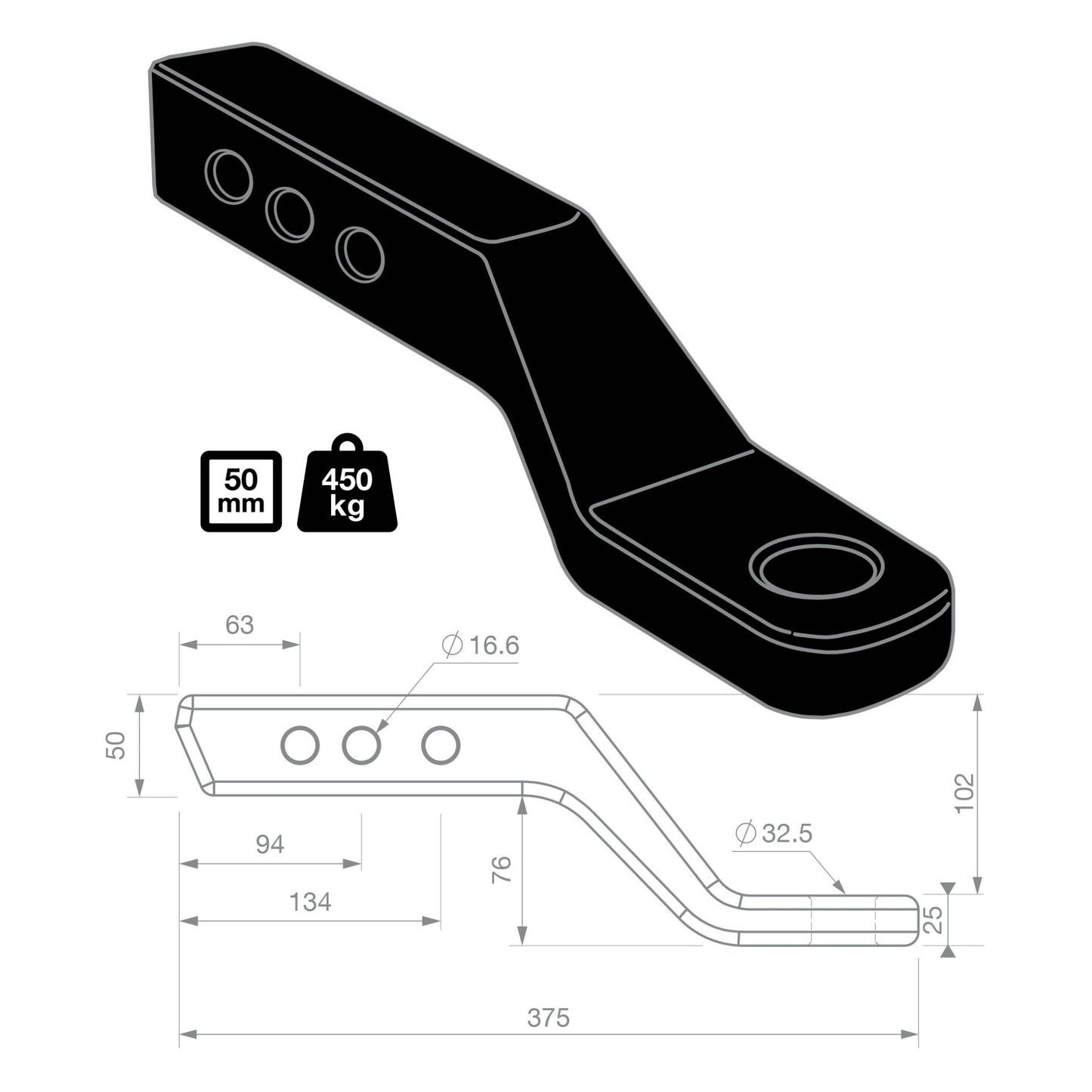 TAG 4" Drop Forged Tow Ball Mount - 241mm Long, 50mm Square Hitch