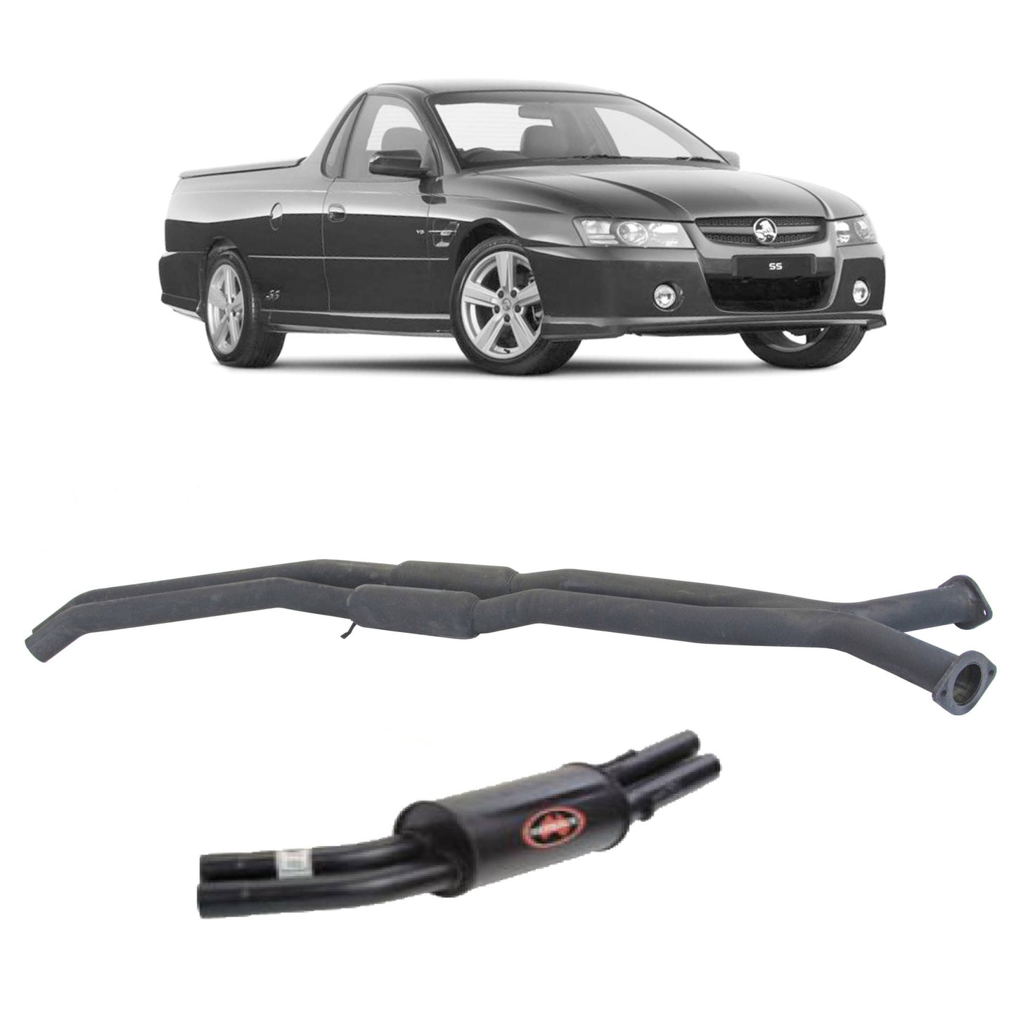 Twin 2.5" Catback Exhaust For Holden Commodore VU-VZ Ute with Centre Hotdogs and Rear Muffler (2000 - 2007 )