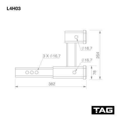 TAG Dual Receiver Hitch Extender - 50mm Square