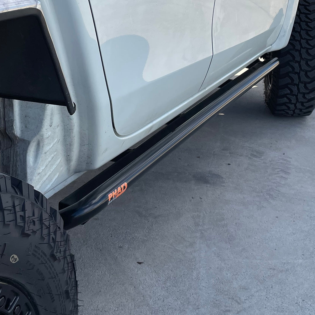 Mitsubishi Triton MR ANGLED Rock Sliders / Side Steps – P/C Ally Checkerplate Tread