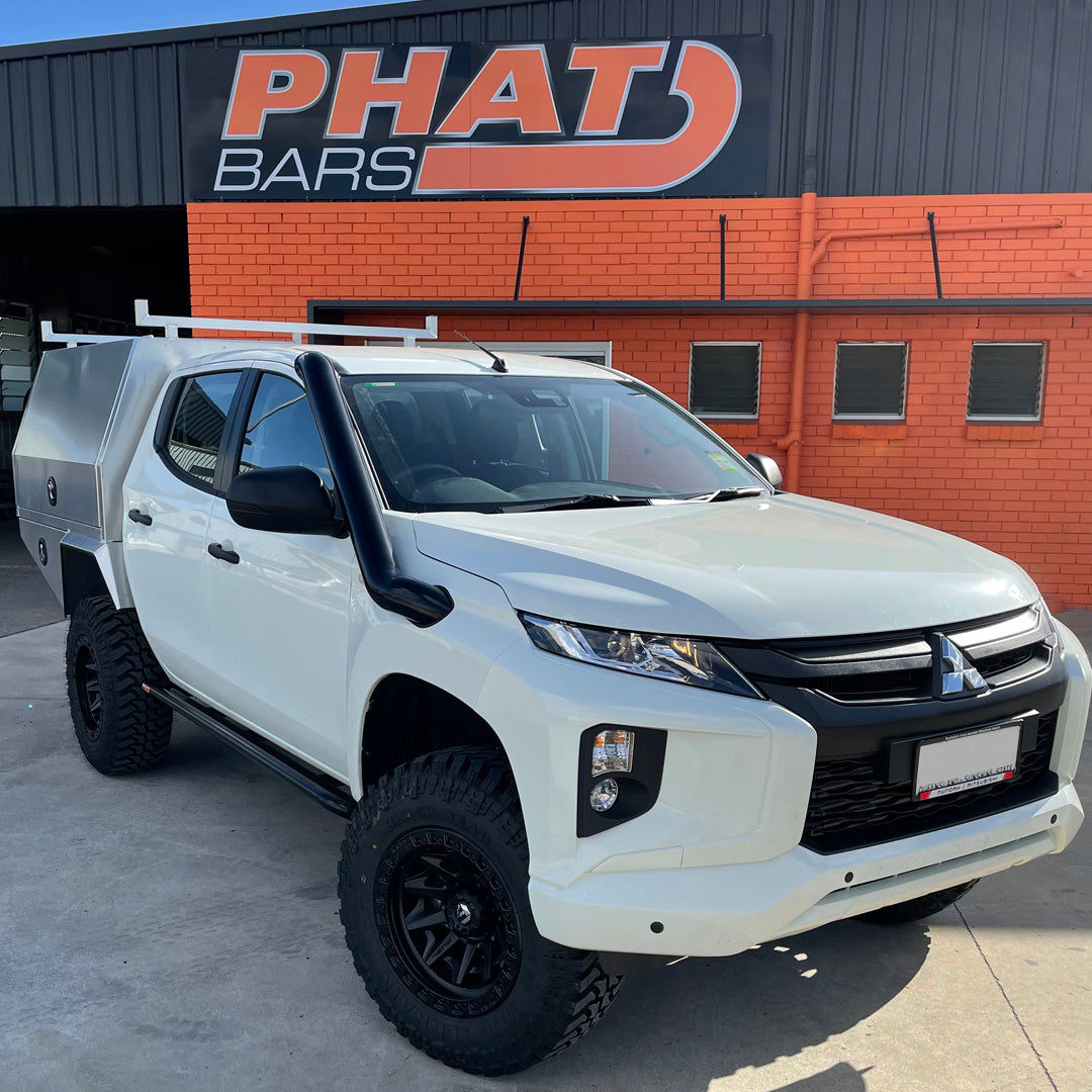 Mitsubishi Triton MR ANGLED Rock Sliders / Side Steps – P/C Ally Checkerplate Tread