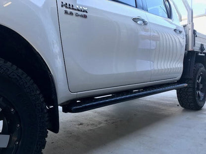 Toyota Hilux N80 FLAT Rock Sliders / Side Steps – P/C Ally Checkerplate Tread - Essential4x4