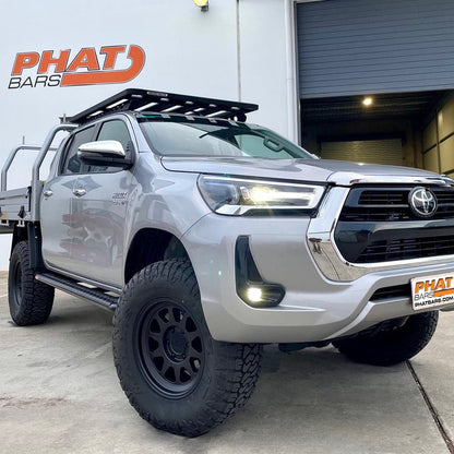 Toyota Hilux N80 FLAT Rock Sliders / Side Steps – P/C Ally Checkerplate Tread - Essential4x4