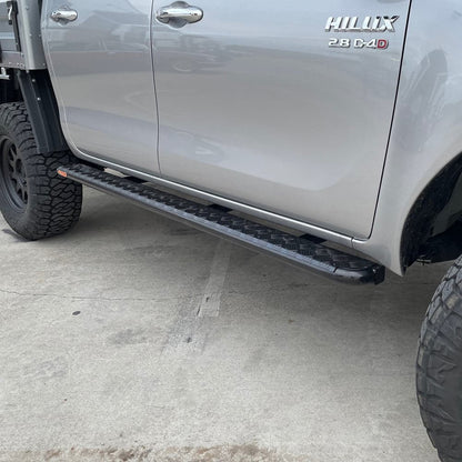 Toyota Hilux N80 FLAT Rock Sliders / Side Steps – P/C Ally Checkerplate Tread - Essential4x4