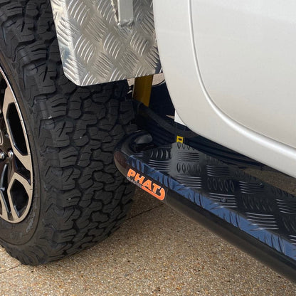 Toyota Hilux N80 FLAT Rock Sliders / Side Steps – P/C Ally Checkerplate Tread - Essential4x4